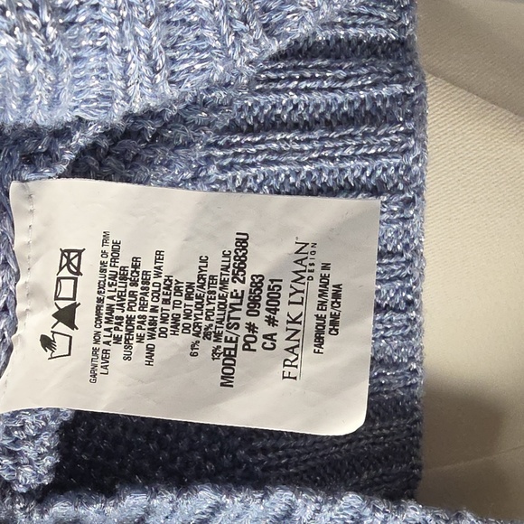 Frank Lyman Montreal Floral Knit Sweater Blue Metallic 3/4 Sleeve Top - Picture 6 of 7